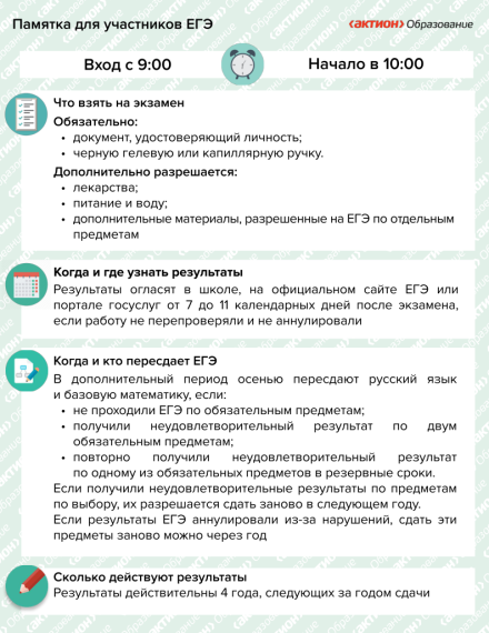 Памятка участникам ЕГЭ.